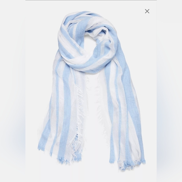 VINCE Light Blue and White Frayed Scarf - Picture 1 of 4